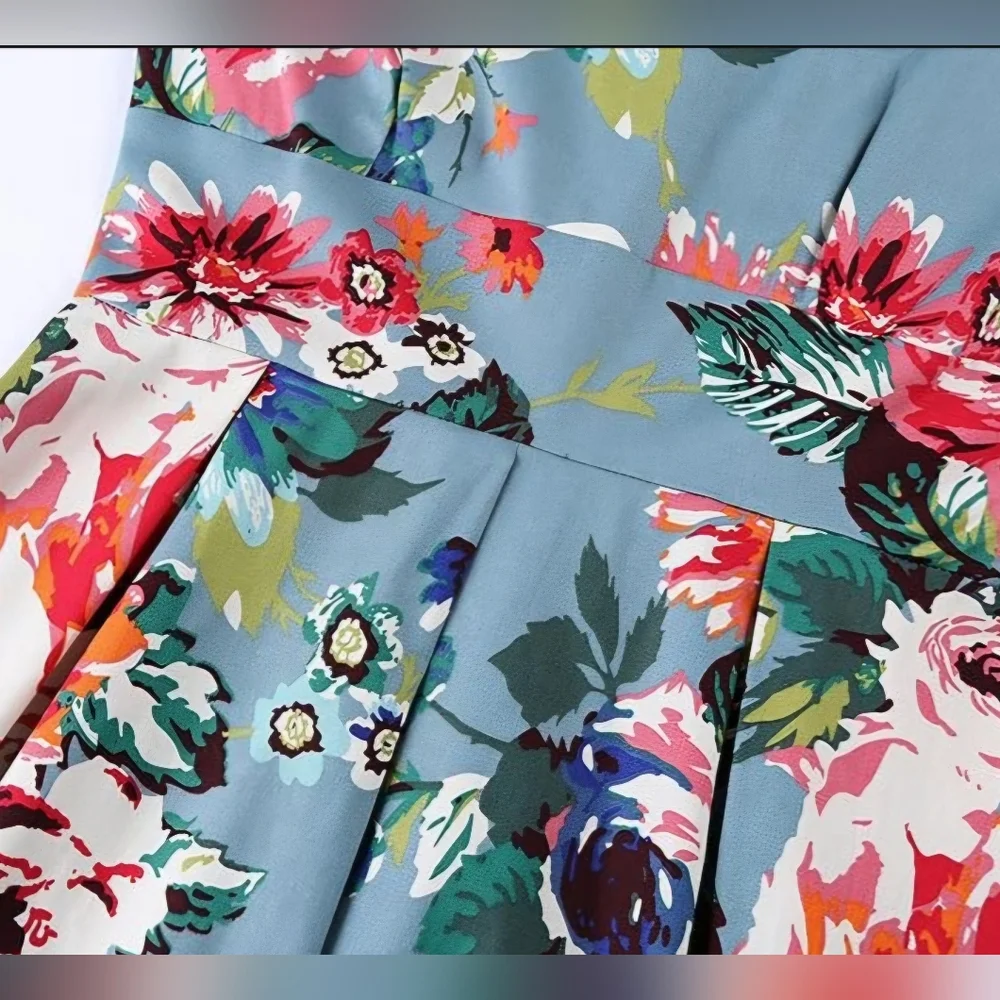 Mint Limit 1950s Retro Rockabilly Short Sleeve Blue Floral Flare Dress Sze Small - Picture 7 of 12